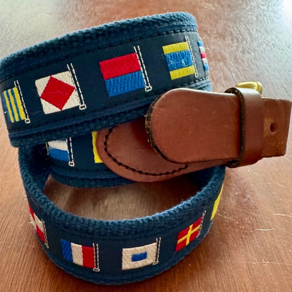 Leatherman Men’s Nautical Ribbon Signals Belt- Blue- with brass Buckle. - Sz 32
